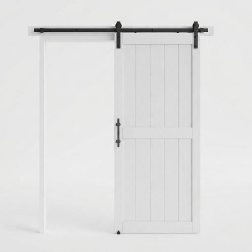 White Paneled Barn Door with Hardware, 32 x 84 in