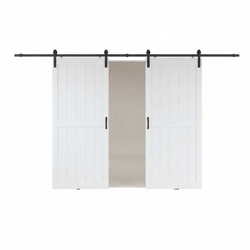 White Double Barn Door with Rail Kit, 72 x 80 in
